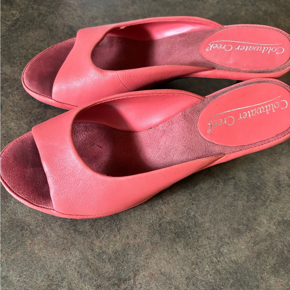 Coldwater Creek Women's Peachy Pink Leather Slide Sandals